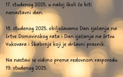 OBAVIJEST O NENASTAVNOM DANU