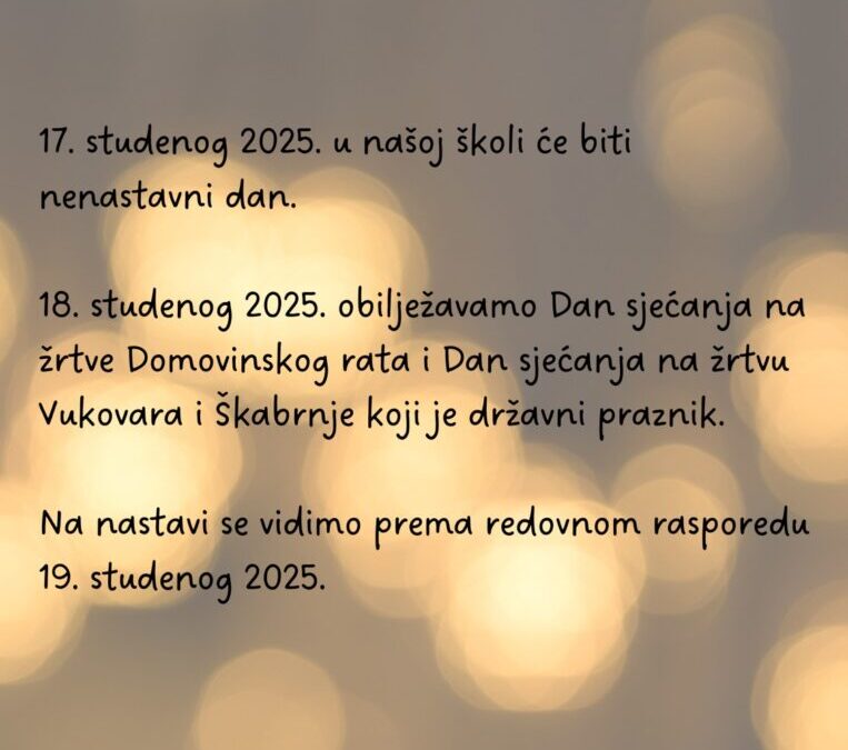 OBAVIJEST O NENASTAVNOM DANU